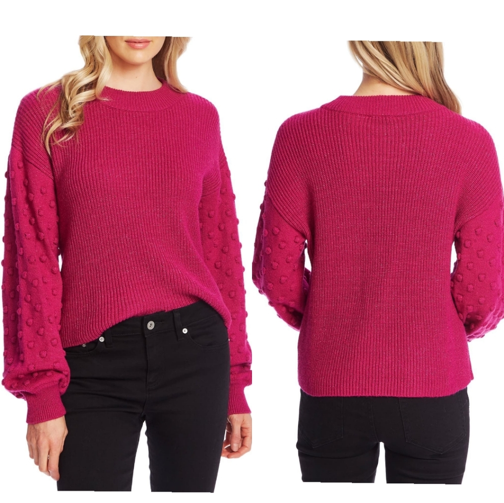 NWT CeCe Pink Pom Pom Polka Dot Sweater Large